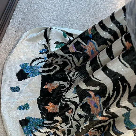 Size 8/10 Oscar Del Renta mirror tribal sequin pailette floor length grown - Picture 16 of 17